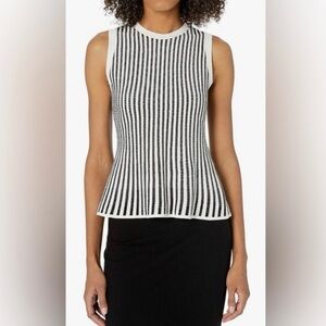 Theory Black and White Vertical Ribbed Knit Tank